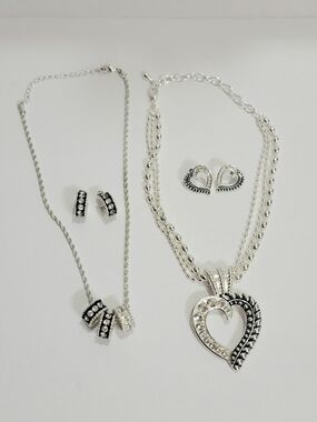 Silver Toned Pendant Necklace and Earring Sets